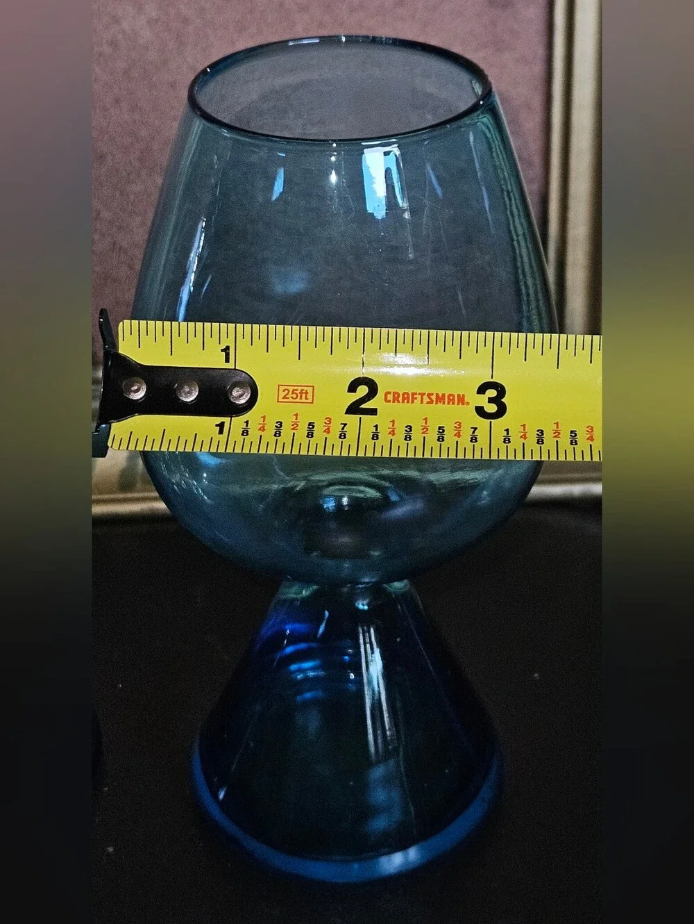 2 Vintage Mid-Century Modern Empoli art Glass Goblets or Vases Turquoise Blue